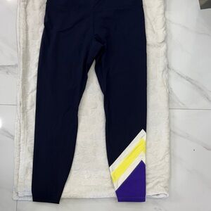Tory Sport Navy Leggings with Yellow and Purple Chevron